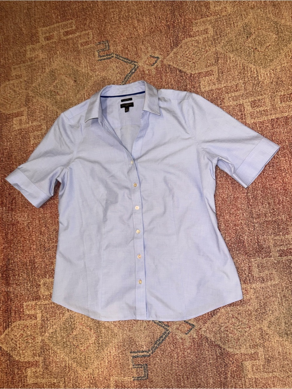 Talbots no iron short sleeve button down dress shirt in blue sz 6 petite NWOT
